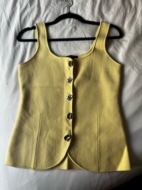 Yellow Button-Front Knit Tank Top